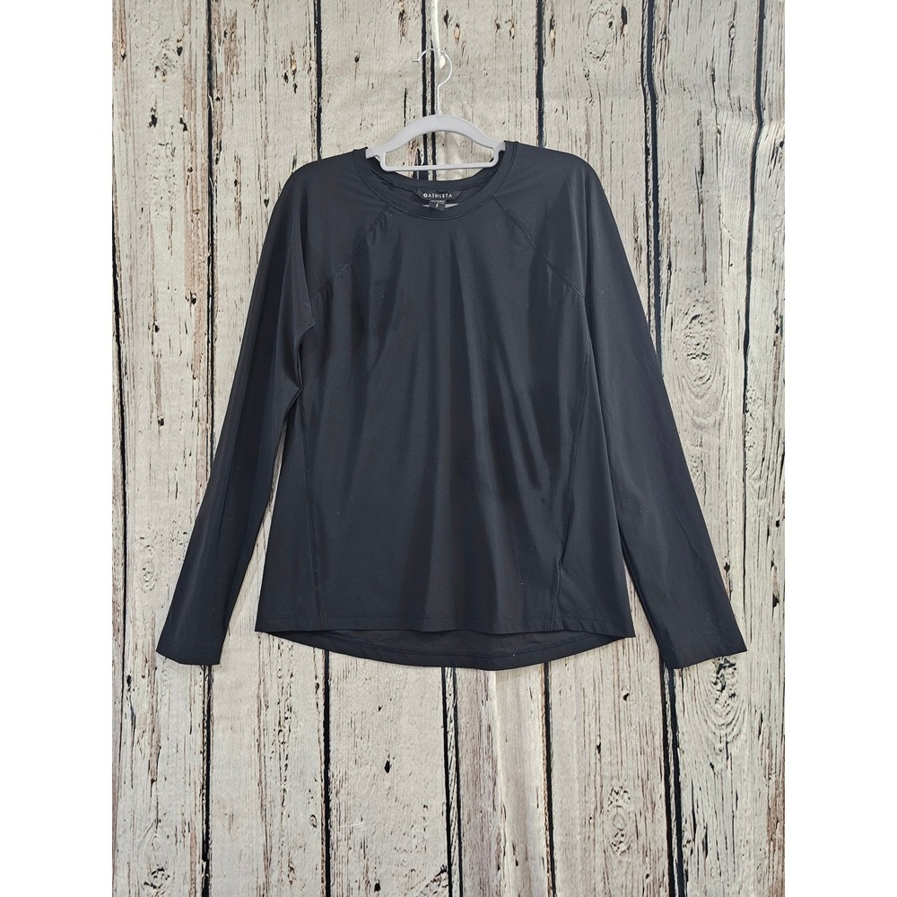 Athleta Ultimate Train Top Women Small Black Solid Long Sleeve Raglan 657848 euc
